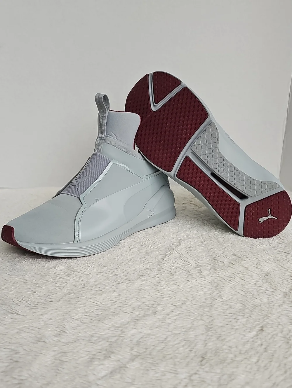 PUMA Women's Fierce NBK Naturals Quarry Gray Burgundy Slip-On Sneakers Size 9